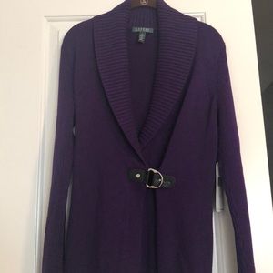 Ralph Lauren Purple Cardigan Buckle Sweater